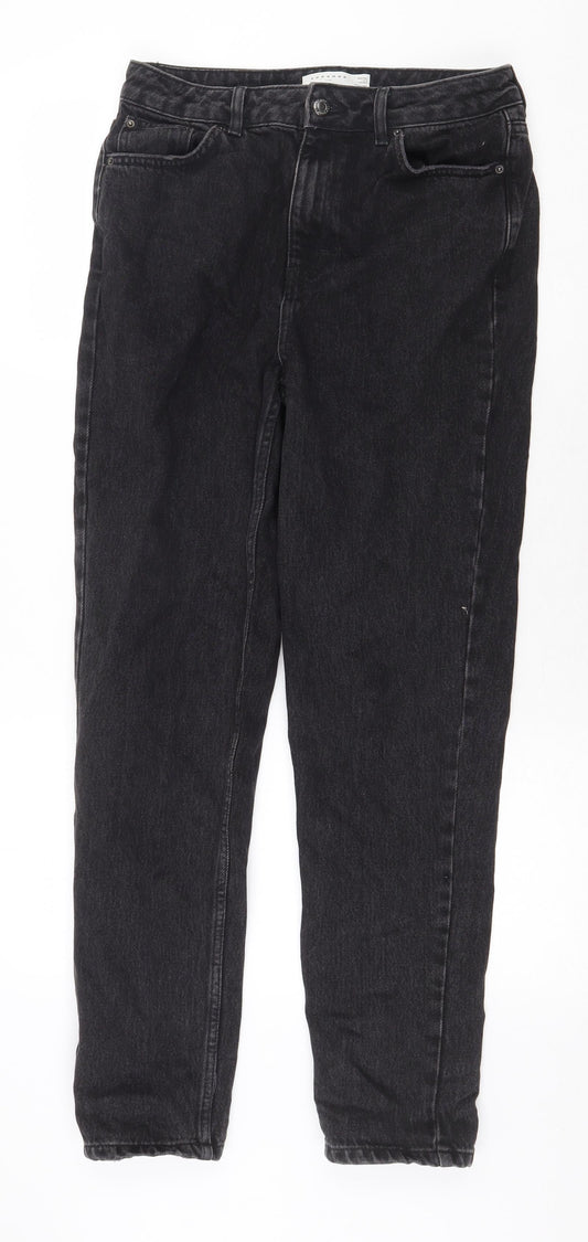 Topshop Womens Black Cotton Straight Jeans Size 30 in Regular Zip