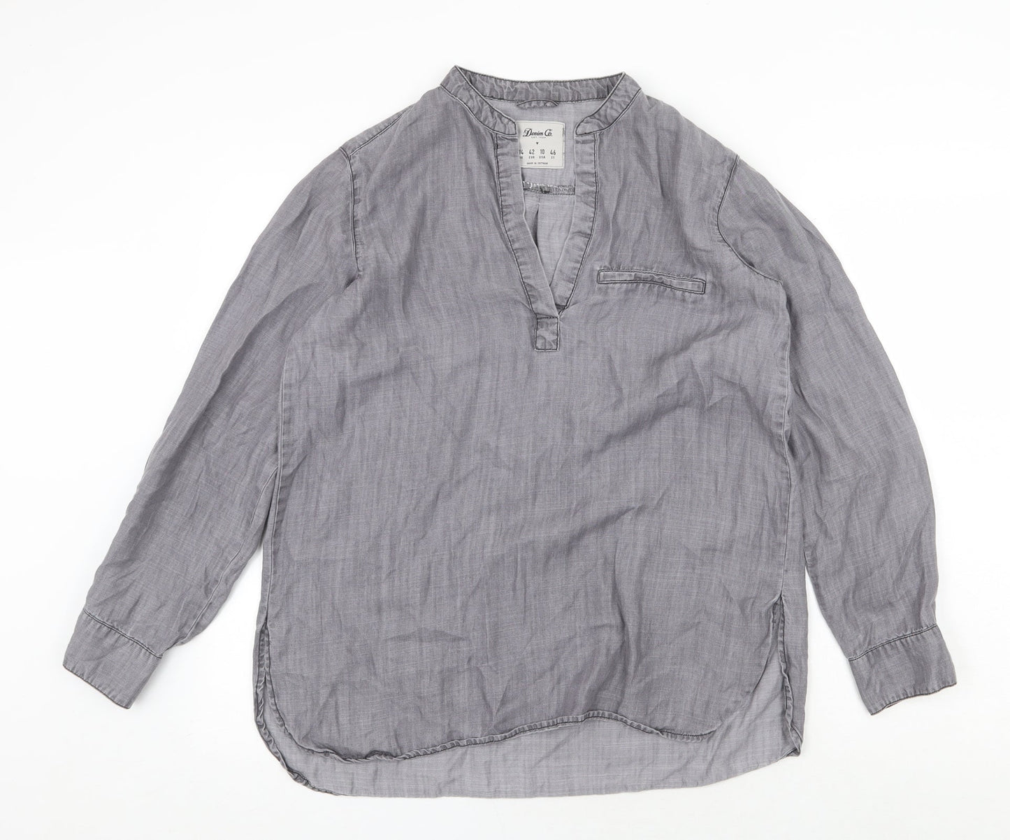 Denim & Co. Womens Grey Lyocell Basic Blouse Size 14 V-Neck