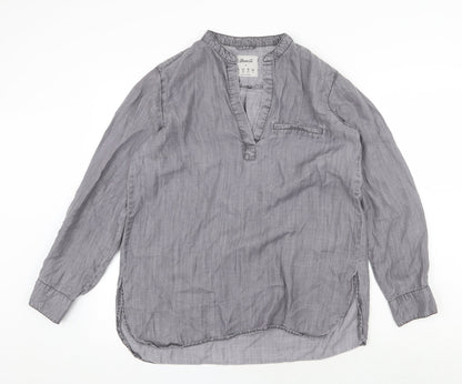Denim & Co. Womens Grey Lyocell Basic Blouse Size 14 V-Neck