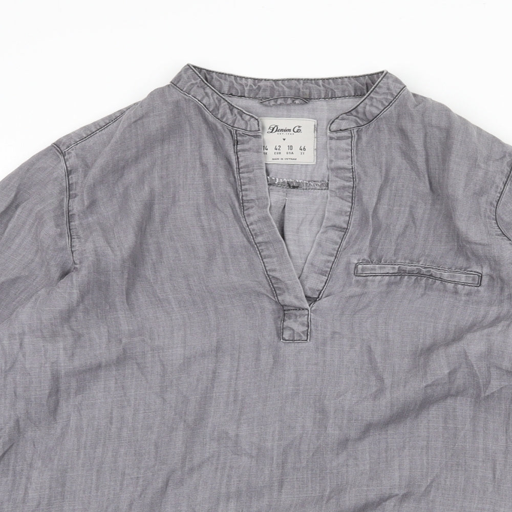 Denim & Co. Womens Grey Lyocell Basic Blouse Size 14 V-Neck