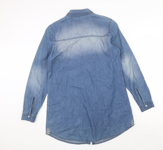 Capsule Womens Blue Cotton Basic Button-Up Size 2XS V-Neck