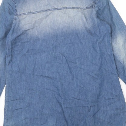Capsule Womens Blue Cotton Basic Button-Up Size 2XS V-Neck