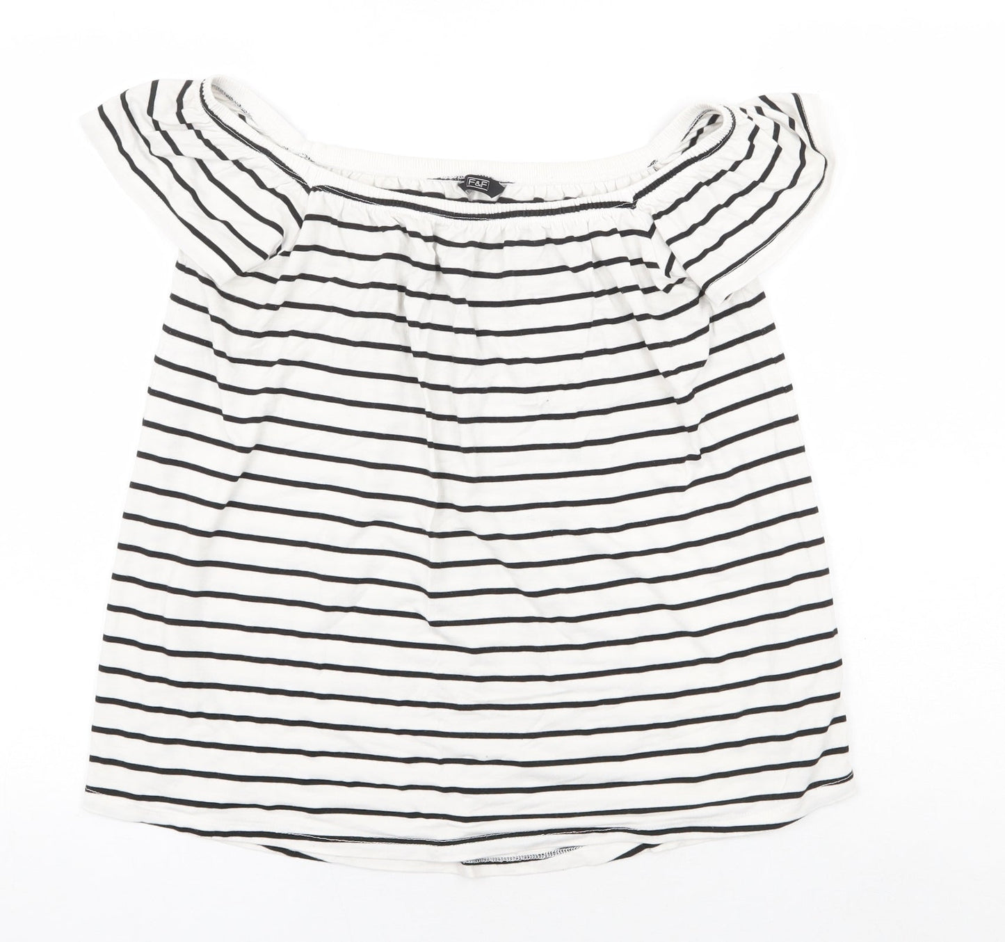 F&F Womens White Striped Viscose Basic Blouse Size 12 Off the Shoulder