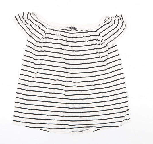 F&F Womens White Striped Viscose Basic Blouse Size 12 Off the Shoulder
