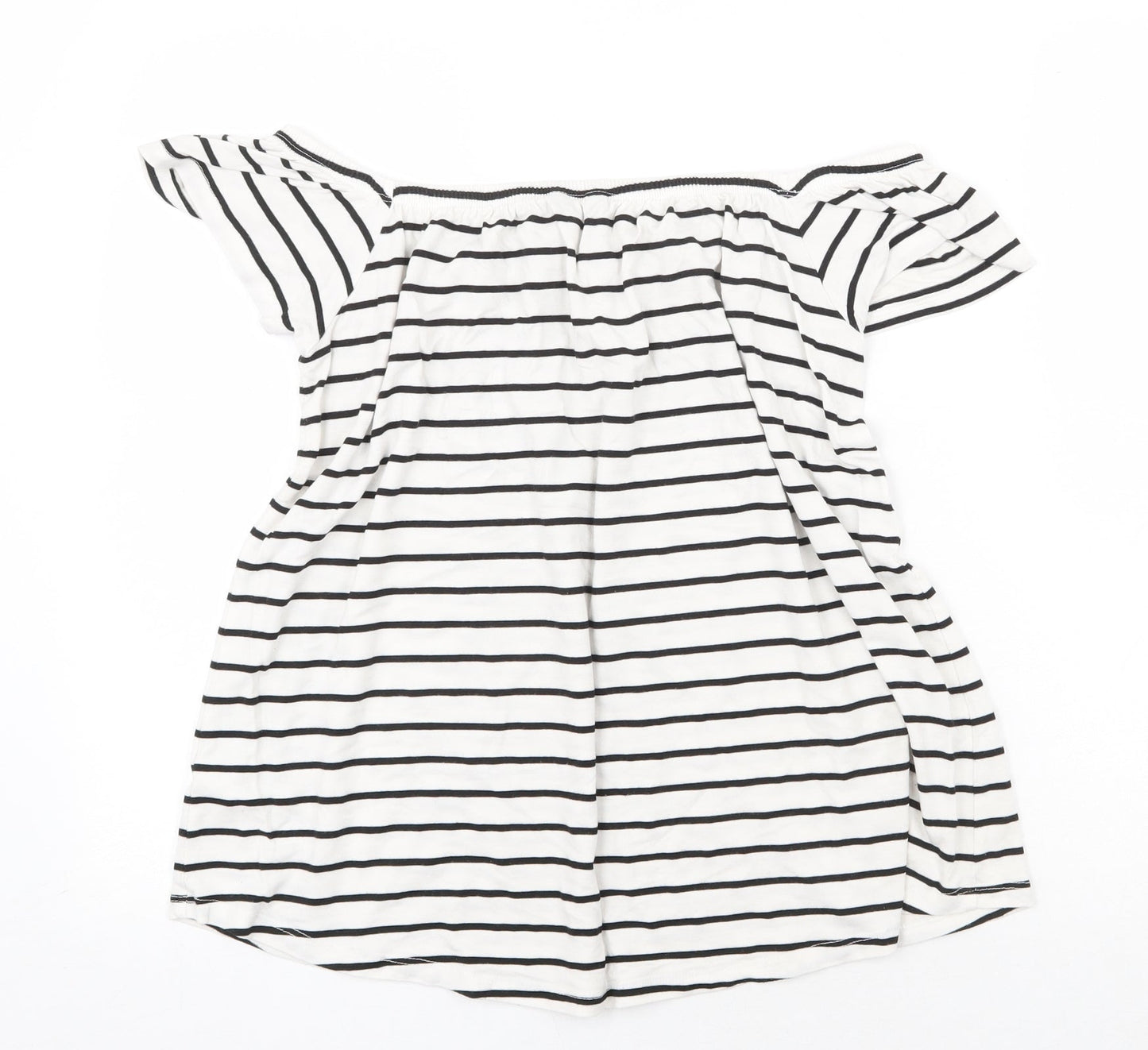 F&F Womens White Striped Viscose Basic Blouse Size 12 Off the Shoulder