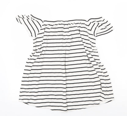 F&F Womens White Striped Viscose Basic Blouse Size 12 Off the Shoulder