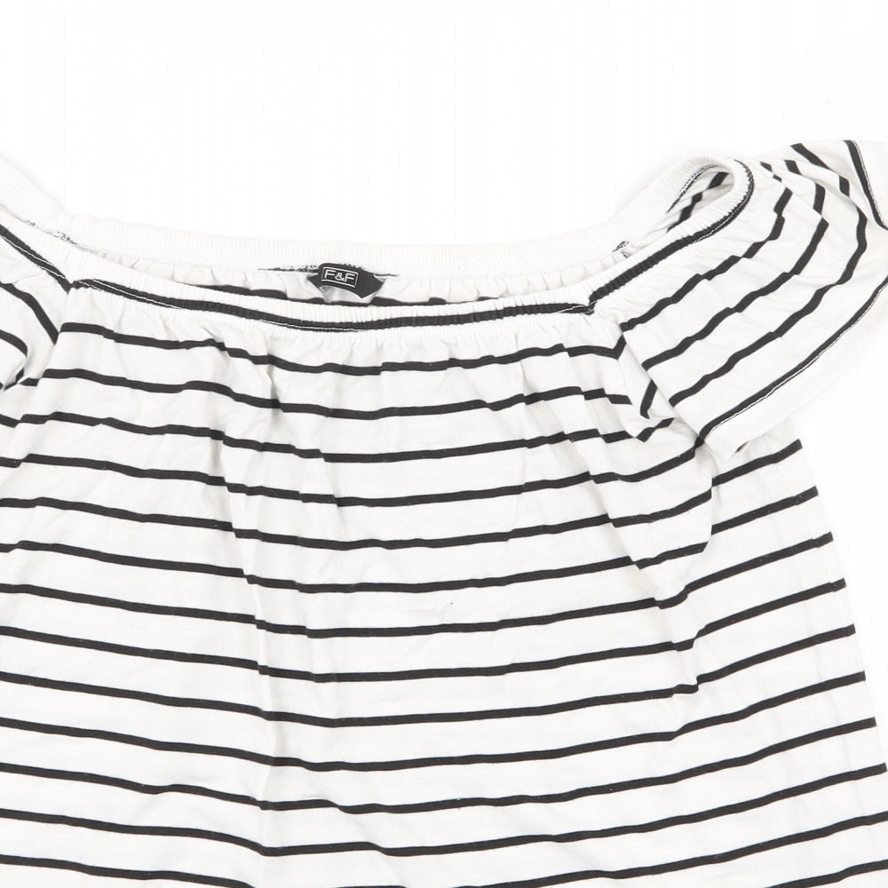 F&F Womens White Striped Viscose Basic Blouse Size 12 Off the Shoulder