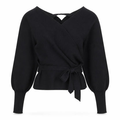 Kooiook Womens Black V-Neck Viscose Pullover Jumper Size S