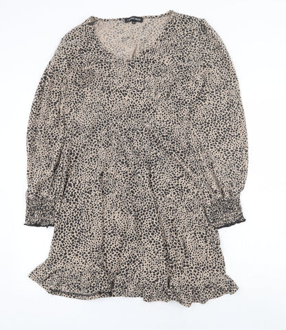 Cameo Rose Womens Beige Animal Print Polyester Trapeze & Swing Size 12 V-Neck Pullover - Leopard Pattern