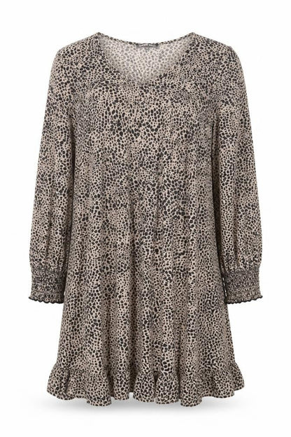 Cameo Rose Womens Beige Animal Print Polyester Trapeze & Swing Size 12 V-Neck Pullover - Leopard Pattern
