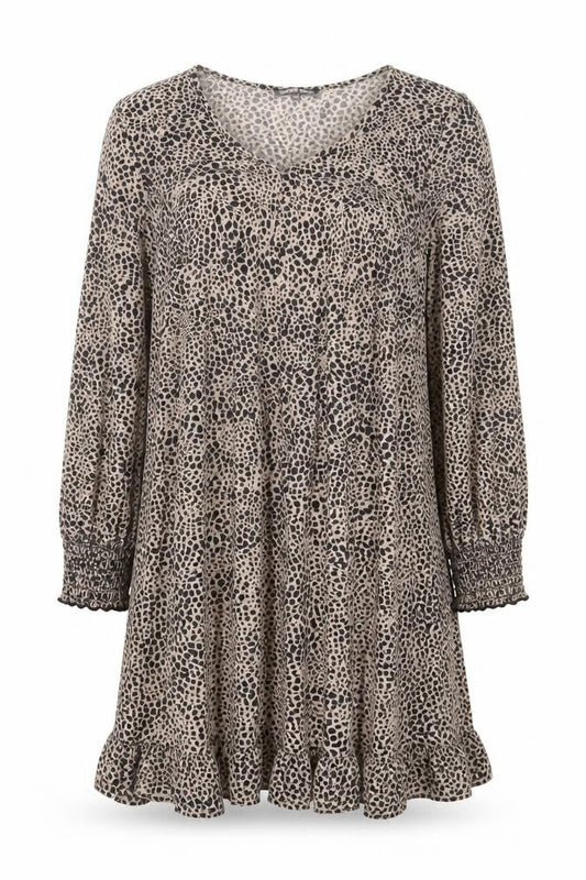 Cameo Rose Womens Beige Animal Print Polyester Trapeze & Swing Size 12 V-Neck Pullover - Leopard Pattern