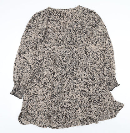 Cameo Rose Womens Beige Animal Print Polyester Trapeze & Swing Size 12 V-Neck Pullover - Leopard Pattern