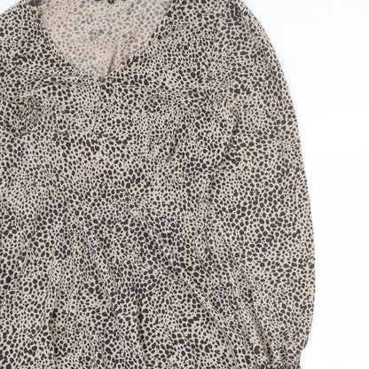 Cameo Rose Womens Beige Animal Print Polyester Trapeze & Swing Size 12 V-Neck Pullover - Leopard Pattern