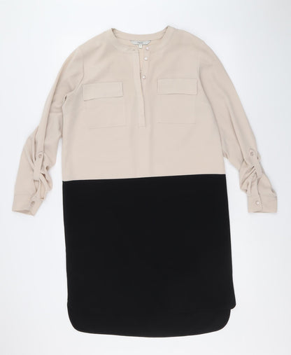 NEXT Womens Beige Colourblock Polyester A-Line Size 10 V-Neck Button