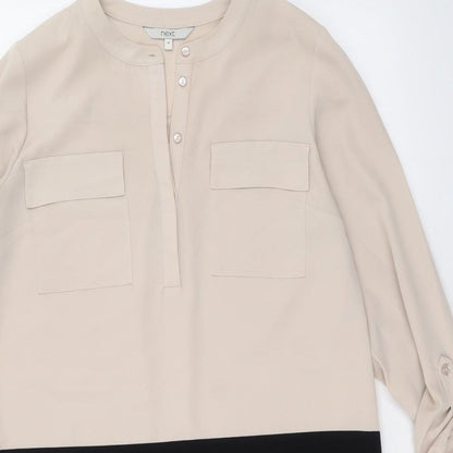 NEXT Womens Beige Colourblock Polyester A-Line Size 10 V-Neck Button
