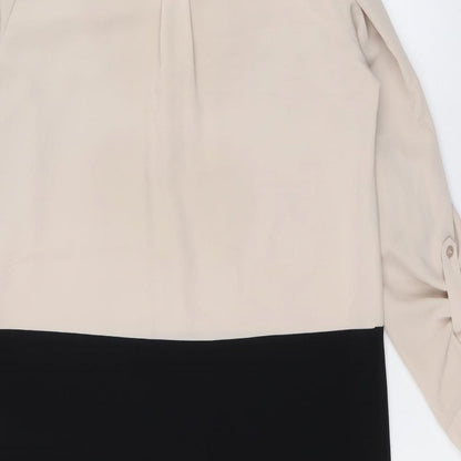 NEXT Womens Beige Colourblock Polyester A-Line Size 10 V-Neck Button