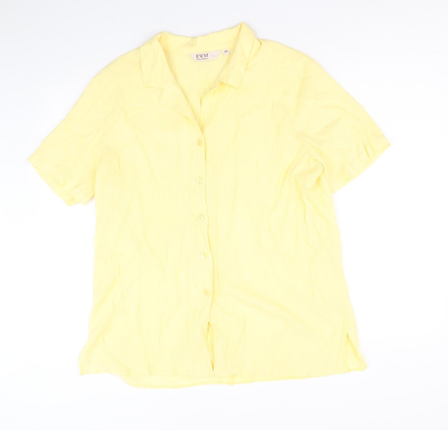 EWM Womens Yellow Polyester Basic Button-Up Size 16 V-Neck