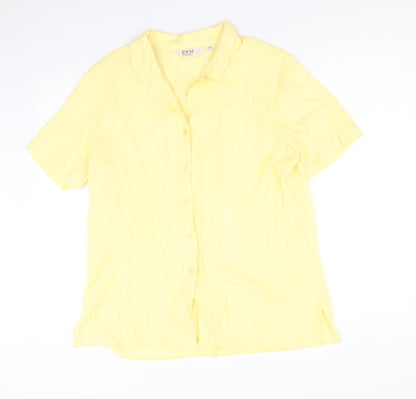 EWM Womens Yellow Polyester Basic Button-Up Size 16 V-Neck