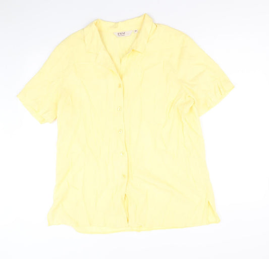 EWM Womens Yellow Polyester Basic Button-Up Size 16 V-Neck