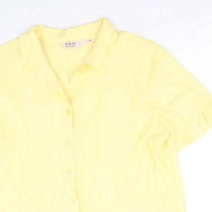 EWM Womens Yellow Polyester Basic Button-Up Size 16 V-Neck