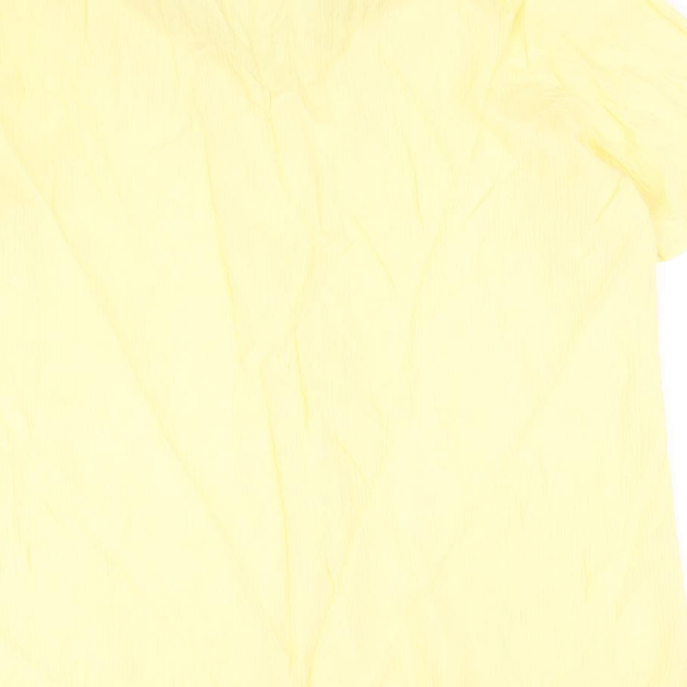 EWM Womens Yellow Polyester Basic Button-Up Size 16 V-Neck