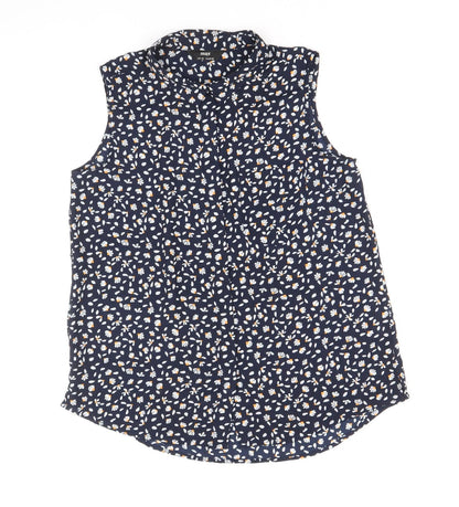 Max Womens Blue Geometric Polyester Basic Tank Size 10 V-Neck
