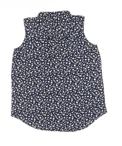 Max Womens Blue Geometric Polyester Basic Tank Size 10 V-Neck