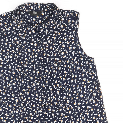 Max Womens Blue Geometric Polyester Basic Tank Size 10 V-Neck