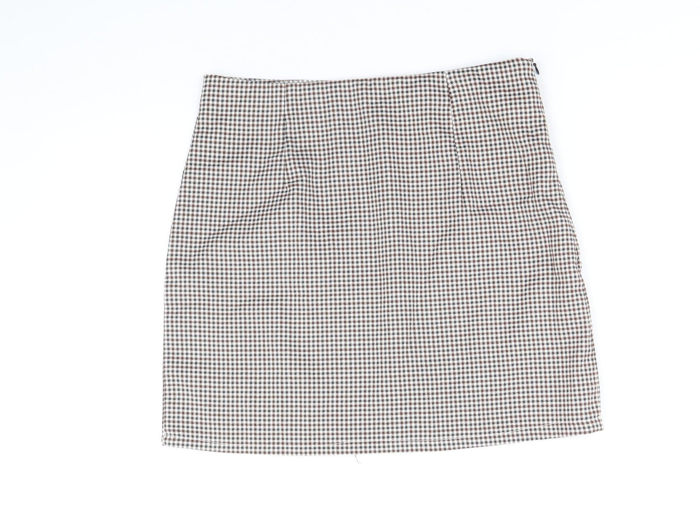 SheIn Womens Multicoloured Plaid Polyester Straight & Pencil Skirt Size S Zip