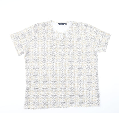 EWM Womens Beige Geometric 100% Cotton Basic T-Shirt Size XL Round Neck