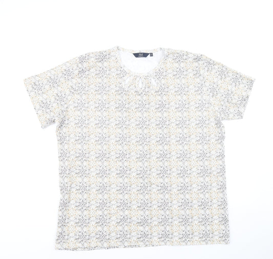 EWM Womens Beige Geometric 100% Cotton Basic T-Shirt Size XL Round Neck