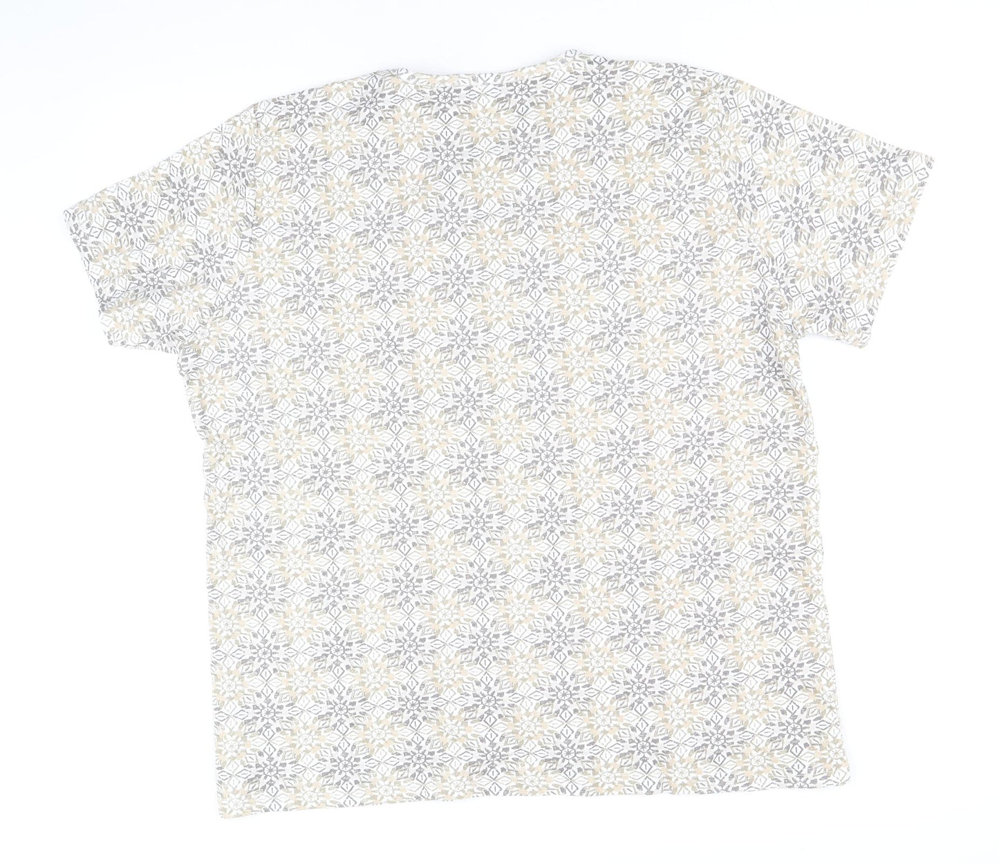 EWM Womens Beige Geometric 100% Cotton Basic T-Shirt Size XL Round Neck