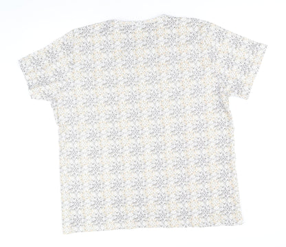 EWM Womens Beige Geometric 100% Cotton Basic T-Shirt Size XL Round Neck