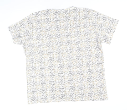 EWM Womens Beige Geometric 100% Cotton Basic T-Shirt Size XL Round Neck