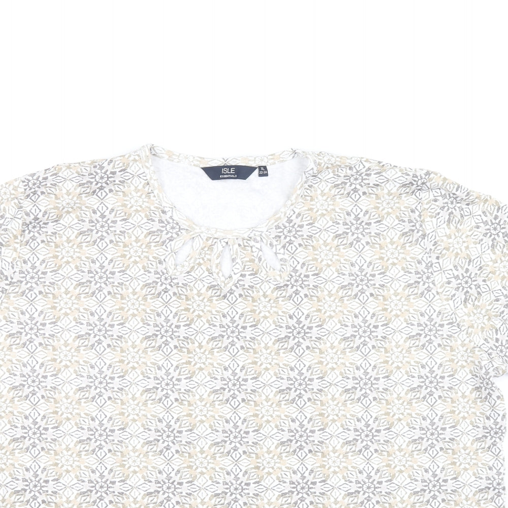 EWM Womens Beige Geometric 100% Cotton Basic T-Shirt Size XL Round Neck