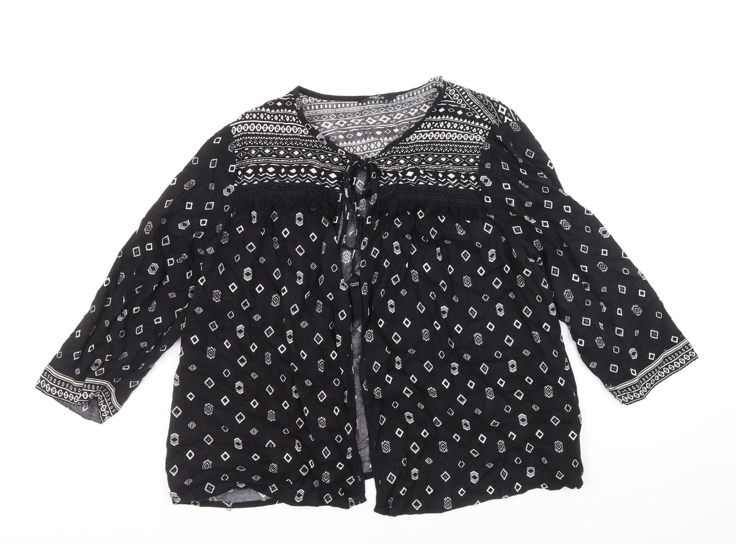 M&Co Womens Black Geometric Viscose Wrap Blouse Size 12 V-Neck