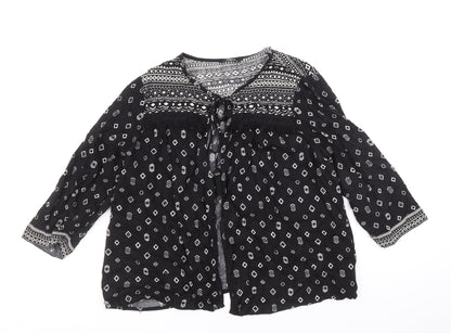 M&Co Womens Black Geometric Viscose Wrap Blouse Size 12 V-Neck