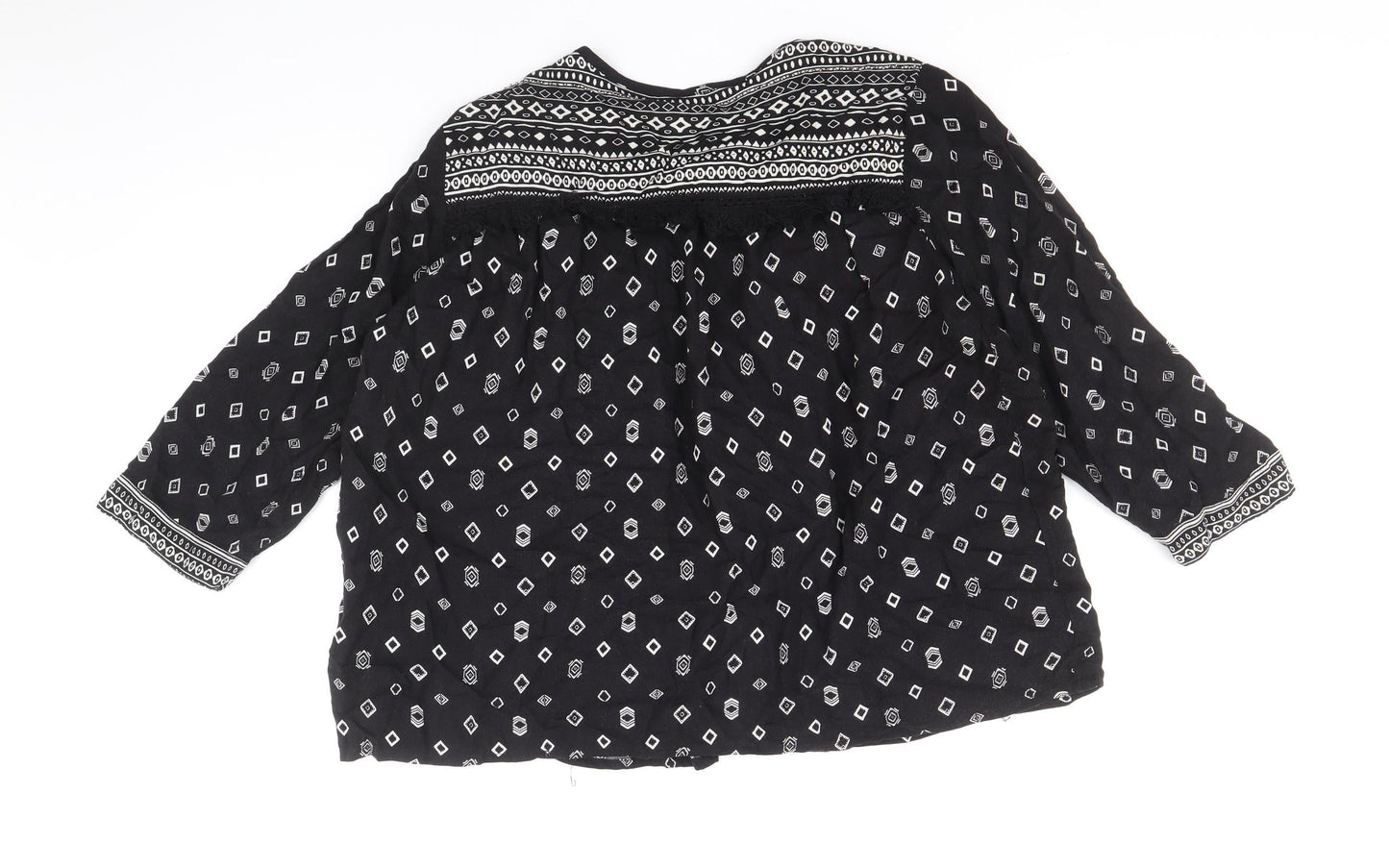 M&Co Womens Black Geometric Viscose Wrap Blouse Size 12 V-Neck