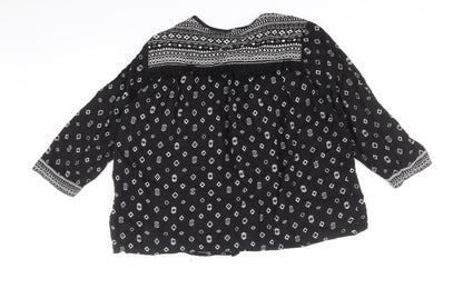 M&Co Womens Black Geometric Viscose Wrap Blouse Size 12 V-Neck