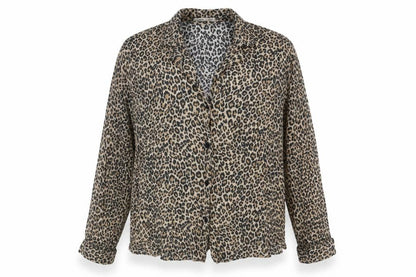 Pull&Bear Womens Brown Animal Print Viscose Basic Button-Up Size L V-Neck - Leopard Print