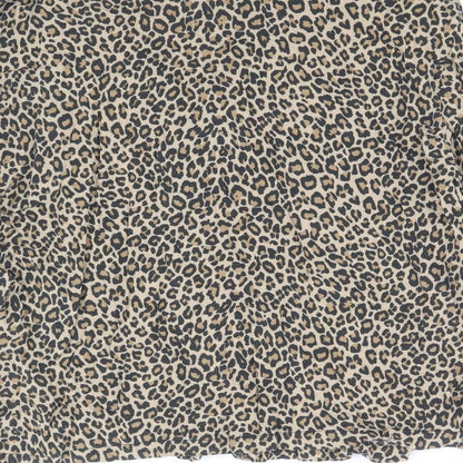 Pull&Bear Womens Brown Animal Print Viscose Basic Button-Up Size L V-Neck - Leopard Print