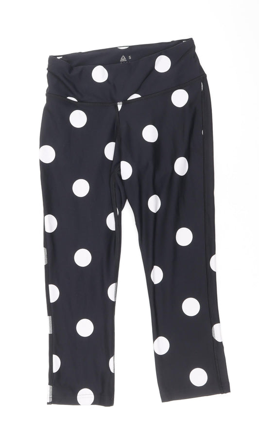 Reebok Womens Black Polka Dot Polyamide Compression Leggings Size S Regular Pullover