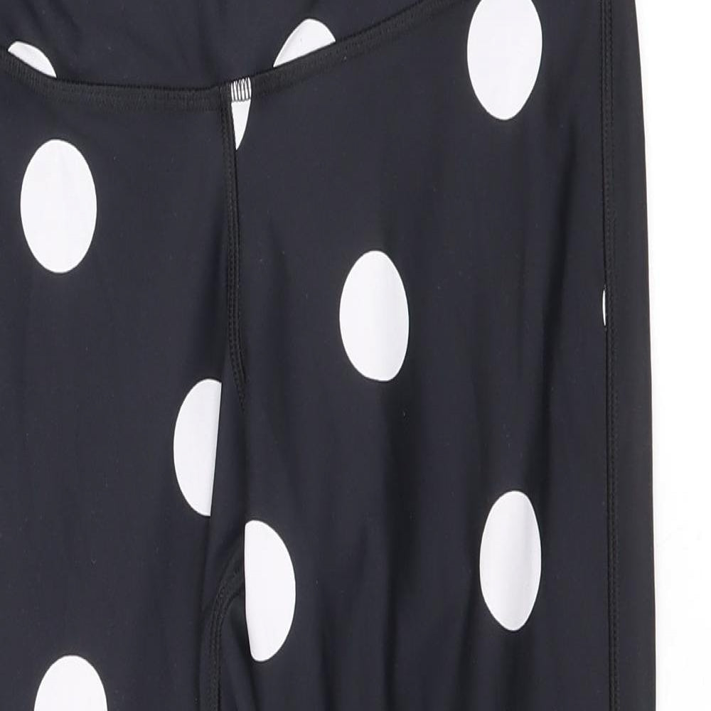Reebok Womens Black Polka Dot Polyamide Compression Leggings Size S Regular Pullover