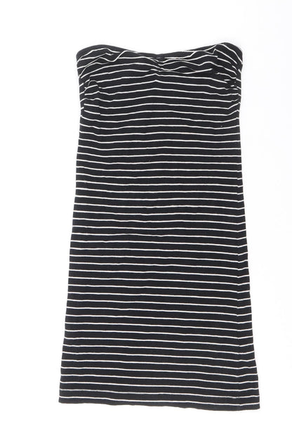Miss Selfridge Womens Black Striped Cotton Tank Dress Size 8 Off the Shoulder Pullover