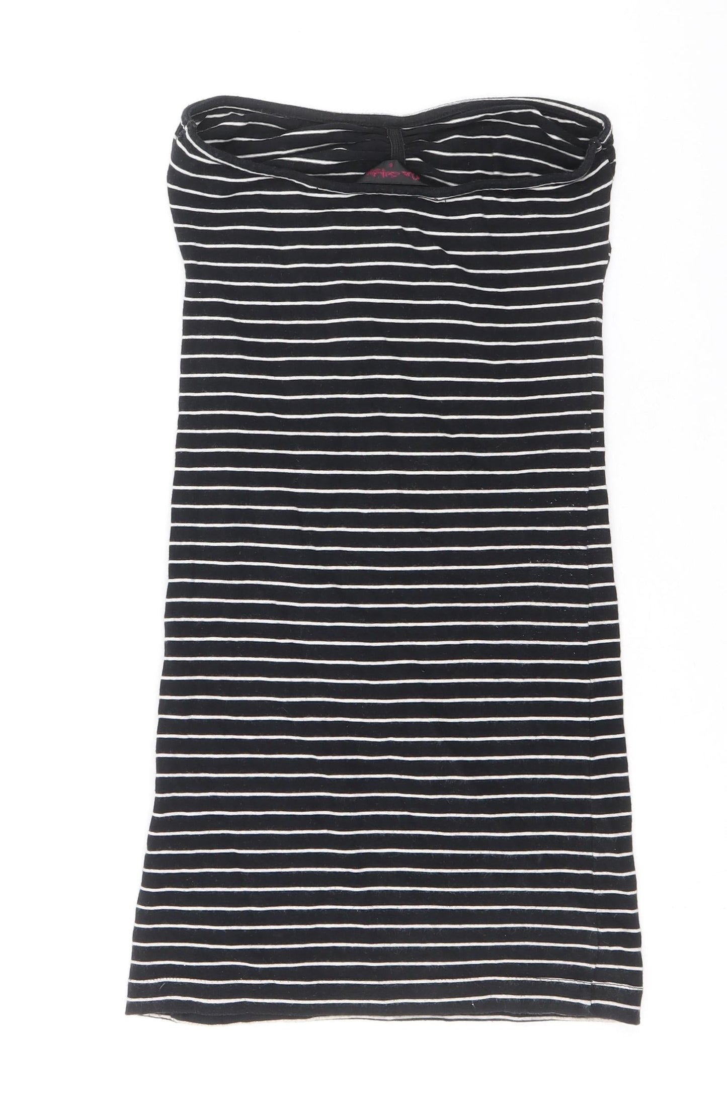 Miss Selfridge Womens Black Striped Cotton Tank Dress Size 8 Off the Shoulder Pullover