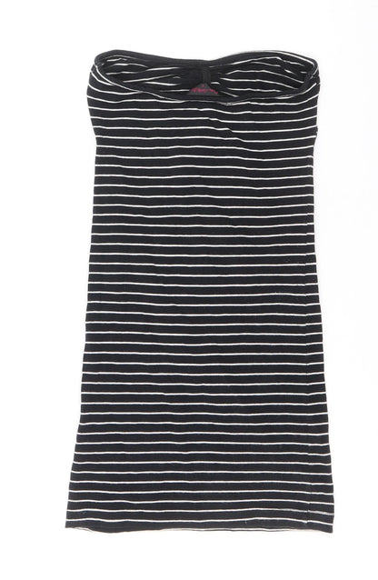 Miss Selfridge Womens Black Striped Cotton Tank Dress Size 8 Off the Shoulder Pullover