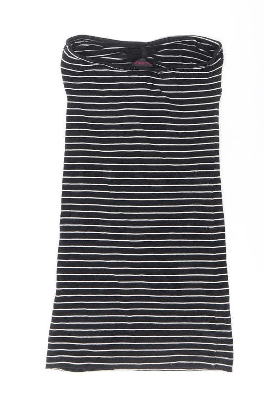 Miss Selfridge Womens Black Striped Cotton Tank Dress Size 8 Off the Shoulder Pullover
