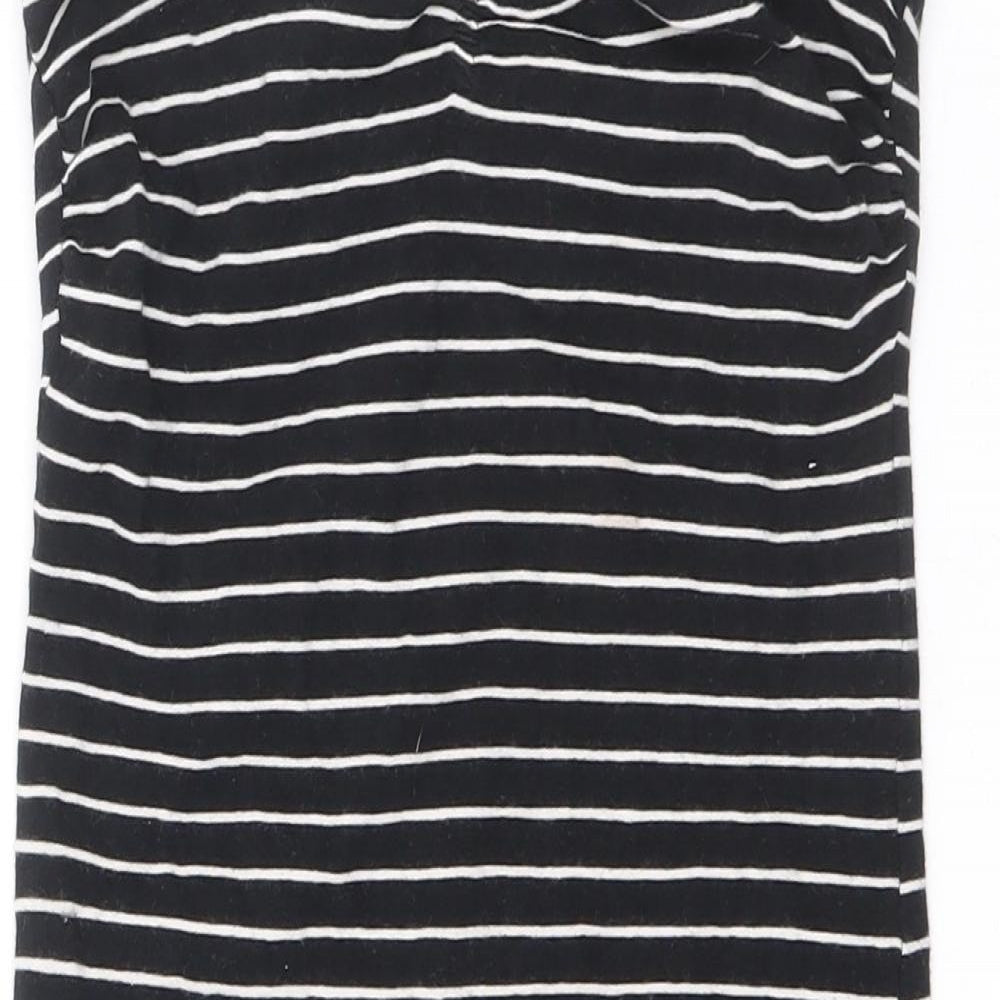 Miss Selfridge Womens Black Striped Cotton Tank Dress Size 8 Off the Shoulder Pullover