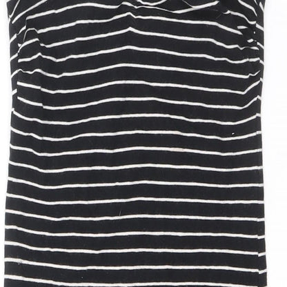 Miss Selfridge Womens Black Striped Cotton Tank Dress Size 8 Off the Shoulder Pullover