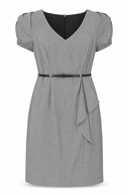 Marks and Spencer Womens Black Herringbone Polyester A-Line Size 10 V-Neck Zip - Removable belt